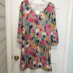 Floral V-Neck Multicolor Women’s Dress